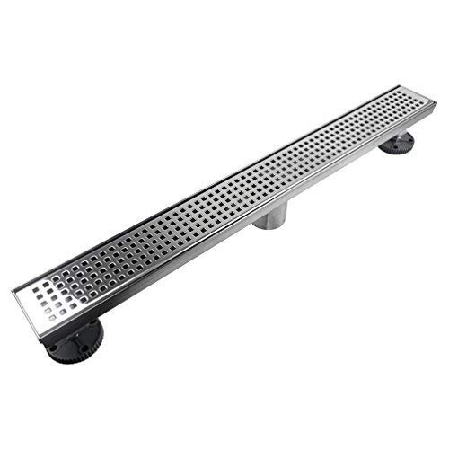 Neodrain 36-Inch Linear Shower Drain with Removable Quadrato Pattern Grate,Polished 304 Stainless Steel Rectangle Shower Floor Drain,Floor Shower Drain With Adjustable Leveling Feet,Hair Strainer