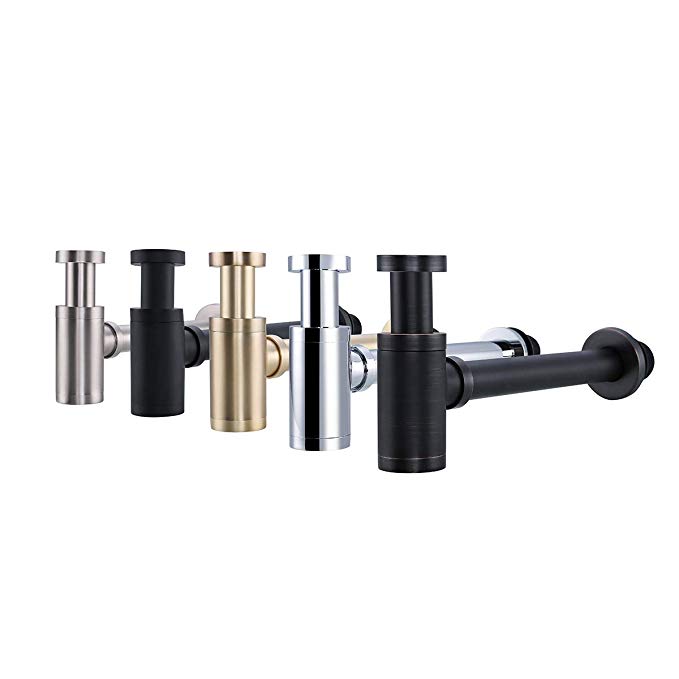 RANDOM Brass Contemporary Round Bottle P Trap 1 1/4,Basin Sink Waste Drain P Trap Kit,Chrome or Matte Black. (Chrome)