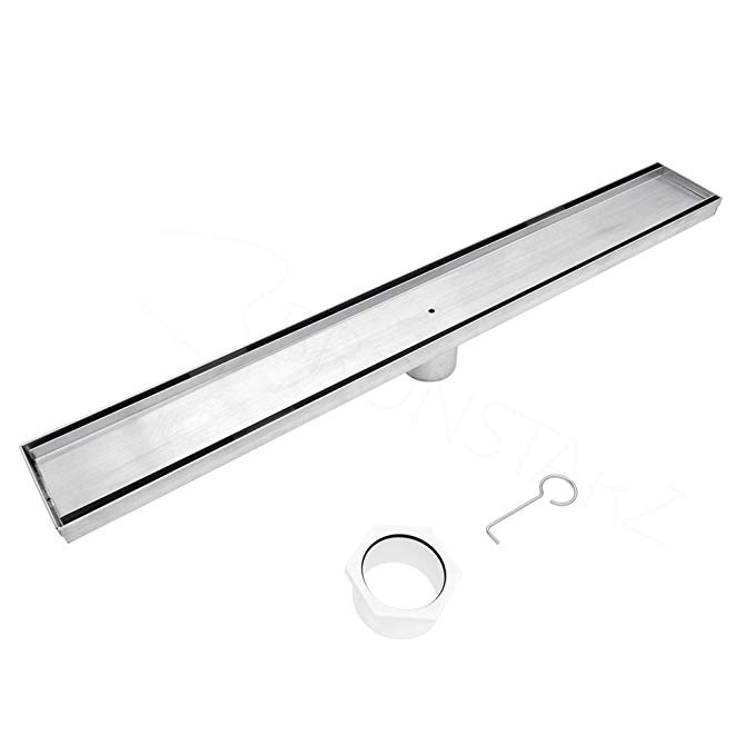 Bronstarz 30-INCH Linear Shower Drain with Tile Insert Grate, Brushed Nickel 304 Stainless Steel for Bathroom Kitchen Pool Floor Drain Strainer