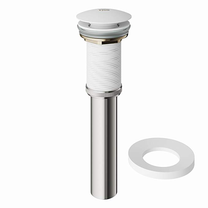 VIGO Bathroom Faucet Vessel Vanity Sink Pop Up Drain Stopper without Overflow and Mounting Ring, Matte White