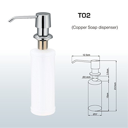 TOGU T02 Solid Brass Sink Soap Dispenser - Large Capacity 17OZ PE Bottle, Soap Dispenser easy refillable from above counter for kitchen/bathroom, Polished Chrome Finish