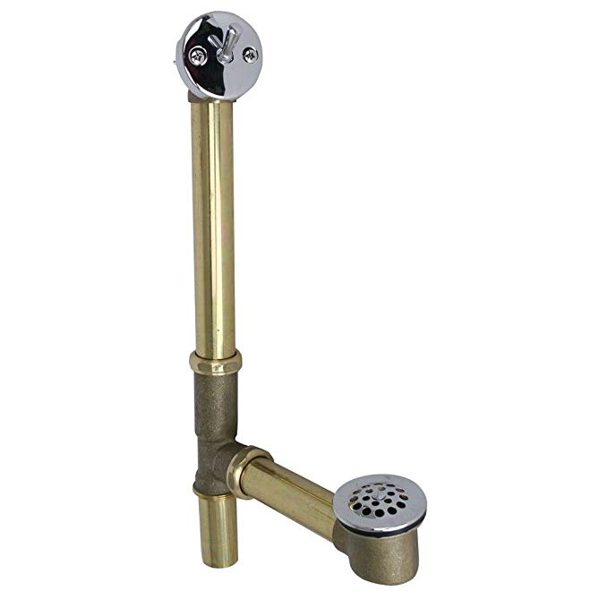 Westbrass 79220CP 14-Inch 20 Gauge Brass Trip Lever Bath Waste and Overflow with Grid Drain, Polished Chrome