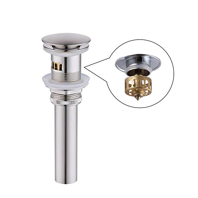 KES Bathroom Faucet Vessel Vanity Sink Pop Up Drain Stopper with Overflow, Detachable Basket Design, Brushed Nickel, S2012A-2