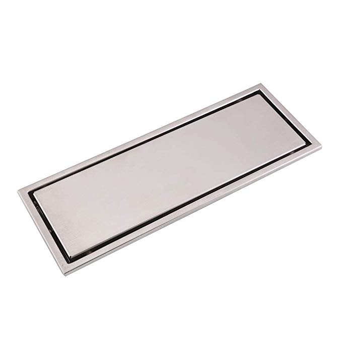 Shower Floor Drain with Tile Insert Grate - Made of SUS 304 Stainless Steel, 11.8-inch, Multipurpose, Invisible Look or Flat Cover - Brushed Stainless - Linear Shower Drain with Removable Cover