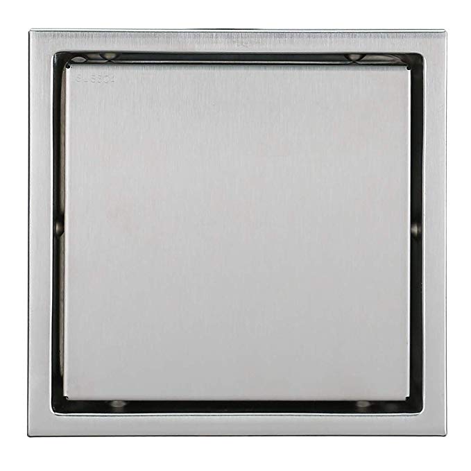 RANDOM 6-inch SUS304 Stainless Steel Square Shower Floor Drain with Tile Insert Grate Removable Multipurpose Invisible Look or Flat Cover,Brushed Stainless. (Narrow side)