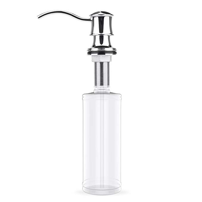 NEARTOP Brass Kitchen Sink Soap Dispenser With 320ml Clear PET Bottle - Chrome Finished