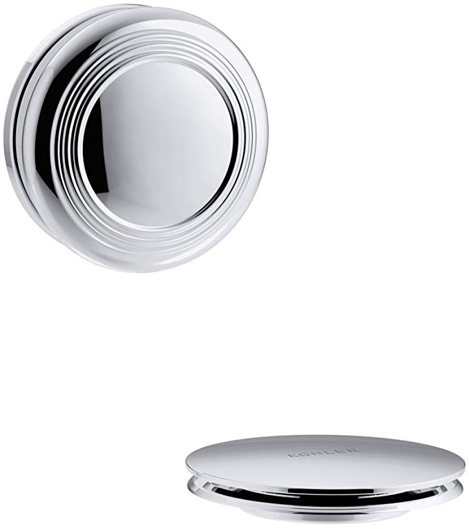 KOHLER K-T37396-CP PureFlo Cable Bath Drain Trim with Traditional Push Button Handle, Polished Chrome