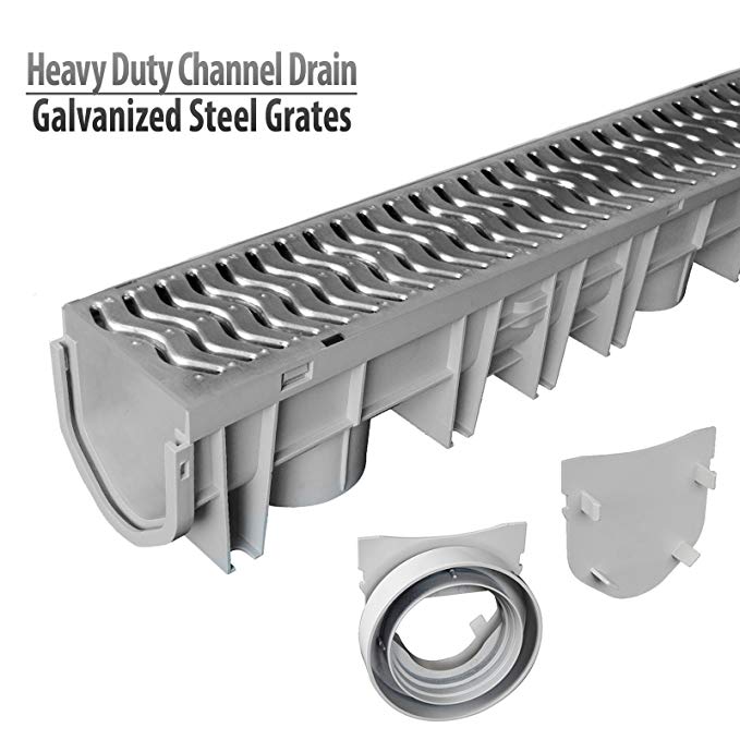 Source 1 Drainage Trench & Driveway Channel Drain Kit with Galvanized Steel Grate