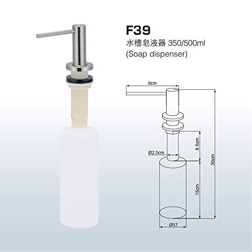 TOGU F39 Grade-304 Stainless Steel Sink Soap Dispenser - Large Capacity 17OZ PE Bottle, Soap Dispenser easy refillable from above counter for kitchen/bathroom, Full Brushed Stainless Steel Finish