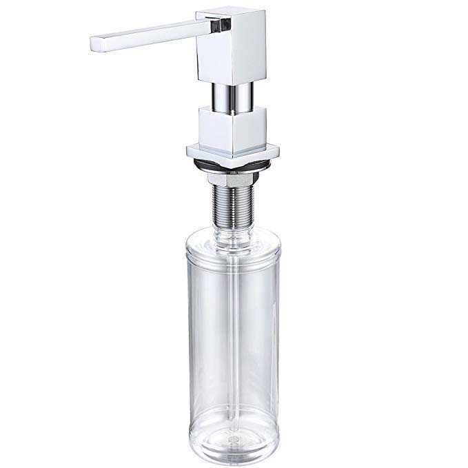 Brass Kitchen Sink Countertop Soap Dispenser, Square Chrome Soap Dispenser with 320 ML Bottle