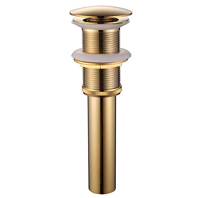 Hiendure Brass Bathroom Vessel Sink Pop Up Drain Stopper without Overflow, Gold