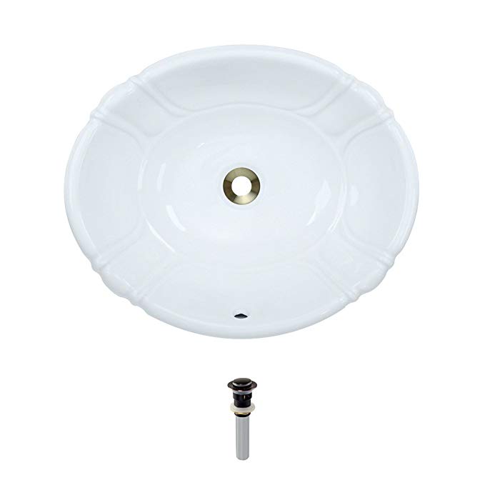 O1815-White Overmount Porcelain Bathroom Sink Ensemble, Antique Bronze Pop-Up Drain