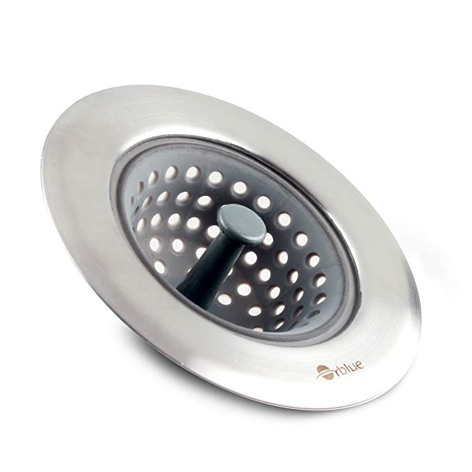 ORBLUE Silicone Mesh Sink Drain Strainer, Brushed Stainless Steel Finish (Gray)