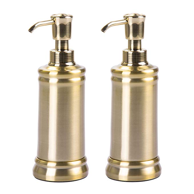 mDesign Liquid Hand Soap Dispenser Pump Bottle for Kitchen, Bathroom | Also Can be Used for Hand Lotion & Essential Oils - Pack of 2, Soft Brass