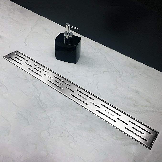 Neodrain 28 Inch Rectangular Linear Shower Drain with Brick Pattern Grate, Brushed 304 Stainless Steel Bathroom Floor Drain,Shower Floor Drain Includes Adjustable Leveling Feet, Hair Strainer