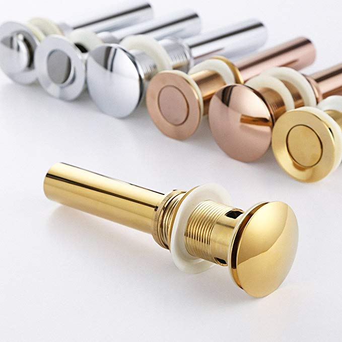 700Brass Pop-Up Drain Finger Touch Drain Without Overflow Holes, Solid Brass, Polished Gold, Lavatory Vessel Sink Drains Size 42, Coming with with Tailpiece