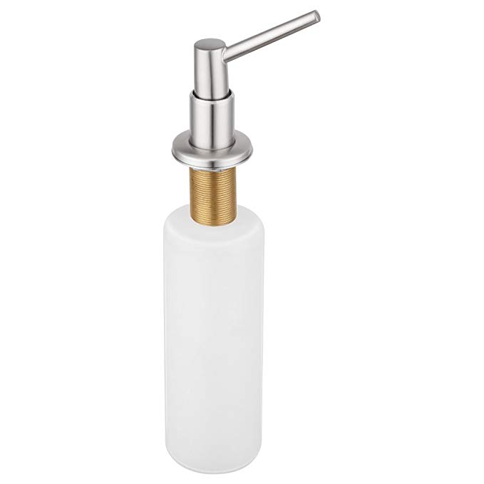 Edgewood Brass Deluxe Soap and Lotion Dispenser for Kitchens and Bathrooms by Pacific Bay (Brushed Satin Nickel) - Features Heavy-Duty Brass Construction and Modern Design with Easy Installation