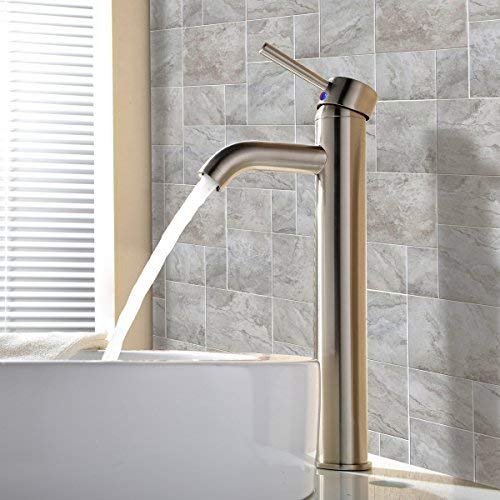 VAPSINT Modern Brushed Nickel Stainless Steel Tall Single Handle Lavatory Bathroom Sink Faucet, Brushed Nickel Bathroom Faucets