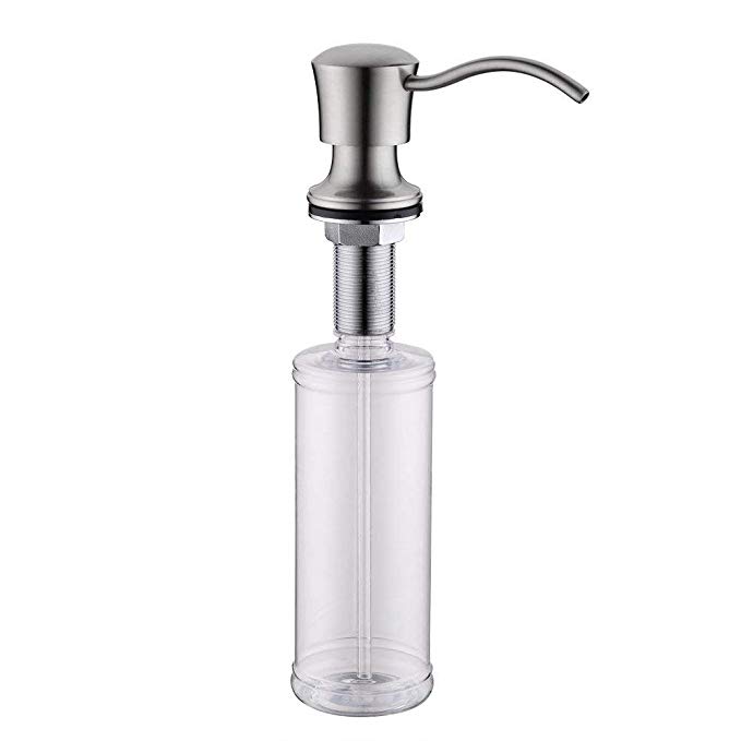 Best Brass Sink Soap Dispenser - Large Capacity 13 OZ Bottle-2.15 Inch Threaded Tube for Thick Deck Installation-Brushed Nickel