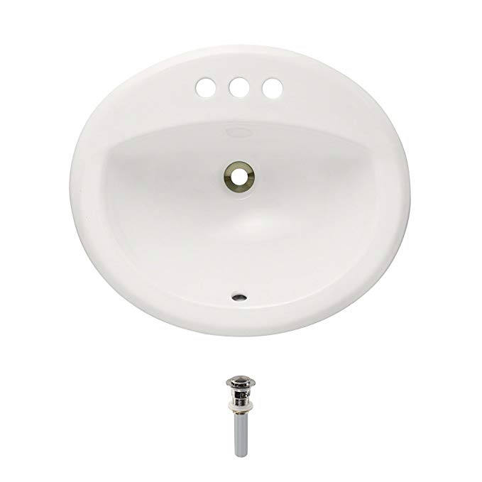 O2018-Bisque Overmount Porcelain Bathroom Sink Ensemble, Brushed Nickel Pop-Up Drain