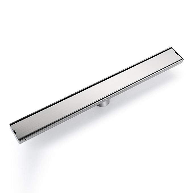 DESFAU Rectangular Linear Shower Drain with Tile insert Grate,32-Inch Brushed Nickel Shower Drains,Bathroom Floor Drain Strainer Stainless Steel Linear Drain,Shower Floor Drains with Removable Cover