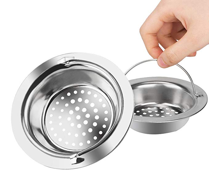 Platinum Kitchen Platinum Stainless Steel Sink Drain Strainer with Handle Large wide Rim 4.3