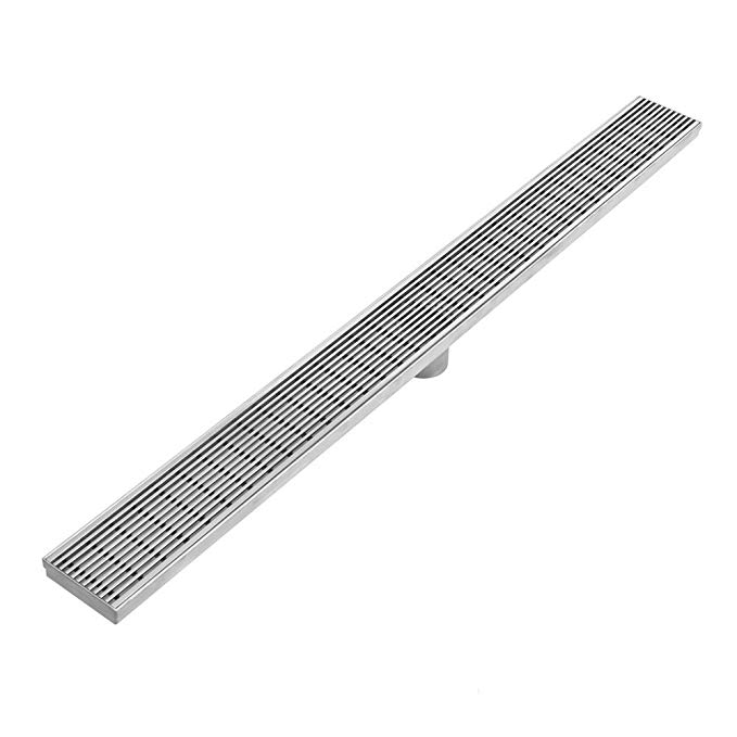 Bronstarz 36-Inch Linear Shower Drain with Mirror Polished Wedge Wire Grate 304 Stainless Steel Rectangle Shower Floor Drain Strainer with CUPC Certified