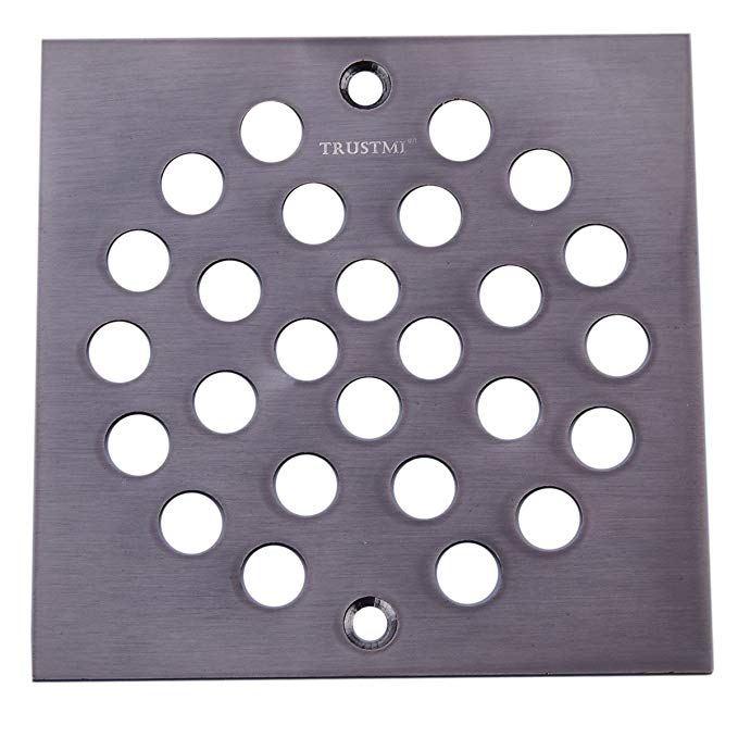 TRUSTMI Square 4 Inch Screw-in Shower Floor Drain Cover Strainer, Oil Rubbed Bronze
