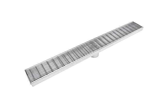 Bronstarz 26-Inch Linear Shower Drain with Brushed Style Wedge Wire Grate 304 Stainless Steel Rectangle Shower Floor Drain Strainer with CUPC Certified