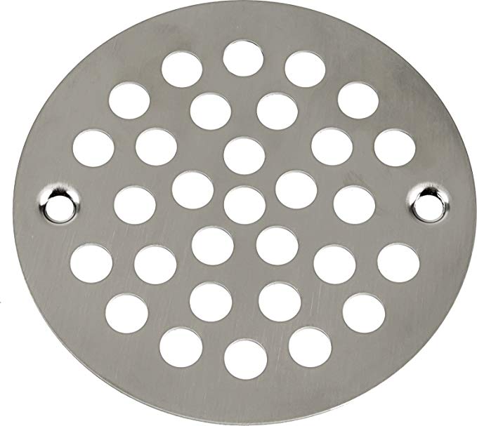 4 -1/4 inch OD Screw-in Shower Strainer with 3-3/8 inch Screw Holes- PVD Satin (brushed) Chrome